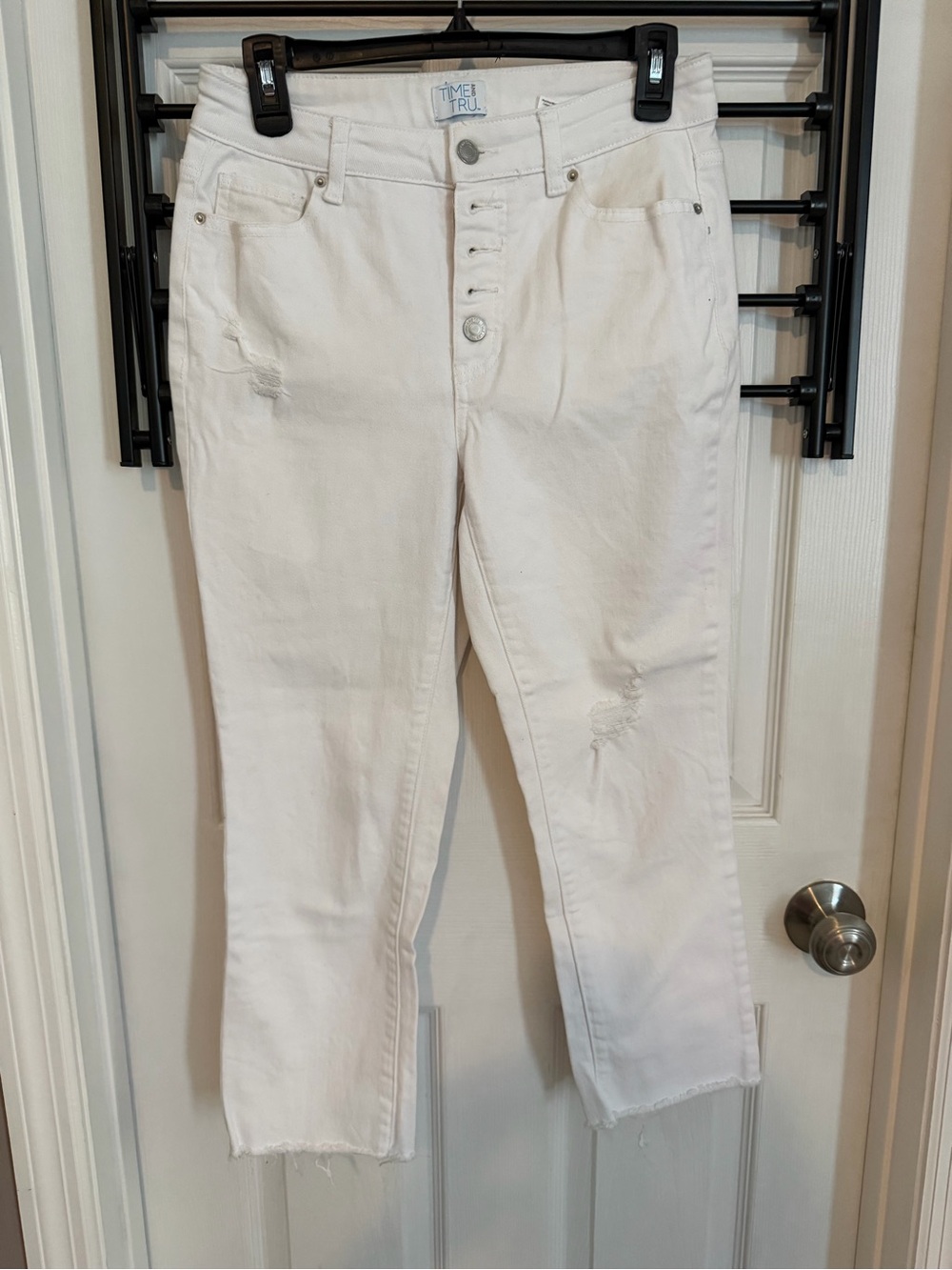 Time and Tru White High-Rise Cropped Button-Fly Jeans